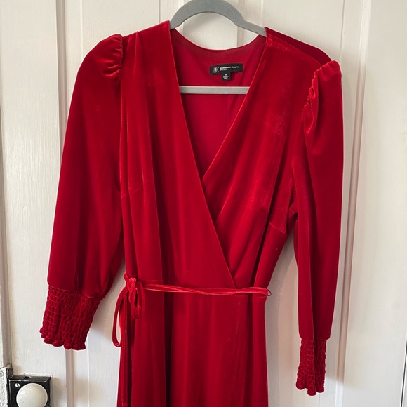 INC dress red velvet faux wrap dress with belt Christmas holiday stunner maxi - Picture 7 of 9